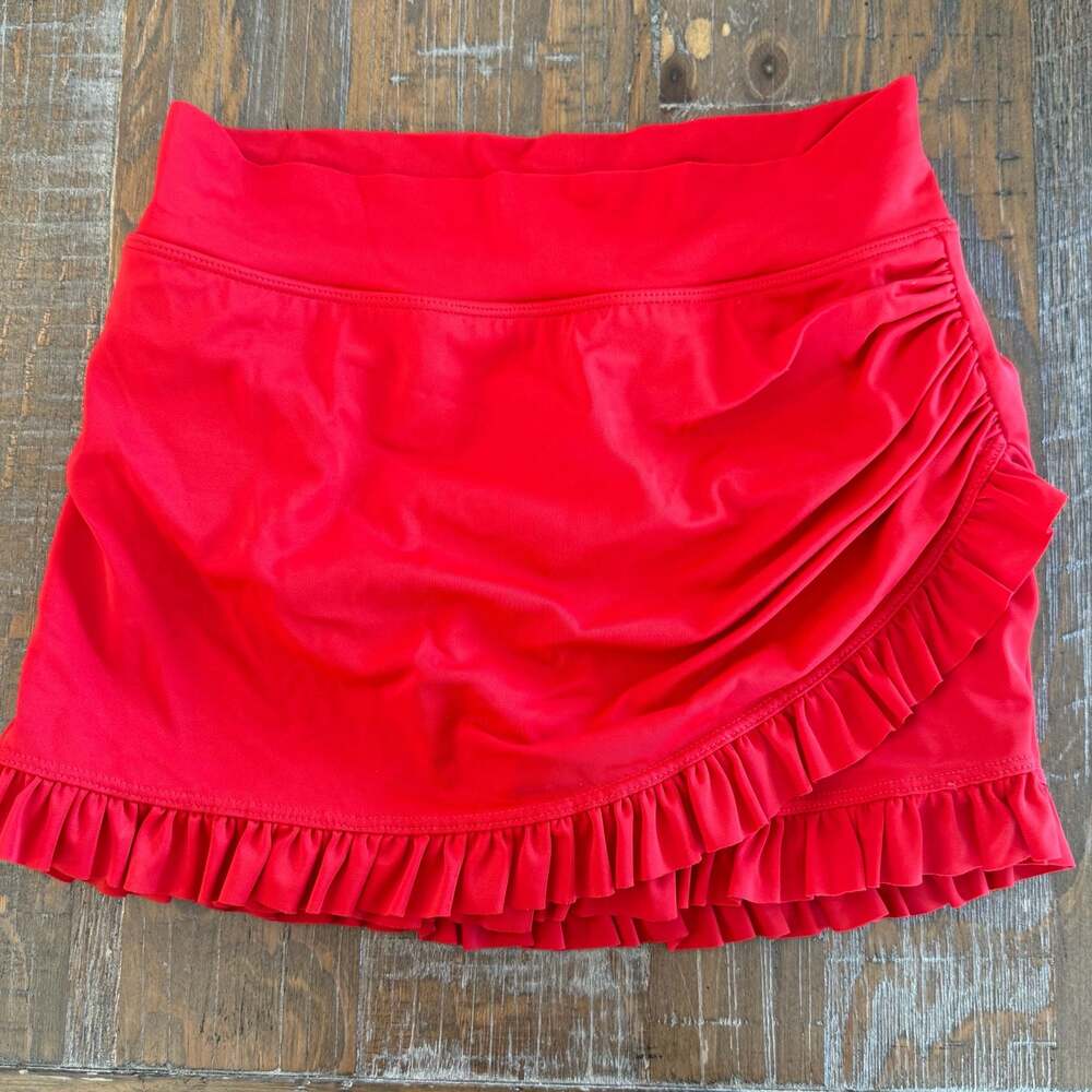 Lime Ricki Red Ruffle Asymmetrical Swim Skirt bikini Bottom size XS